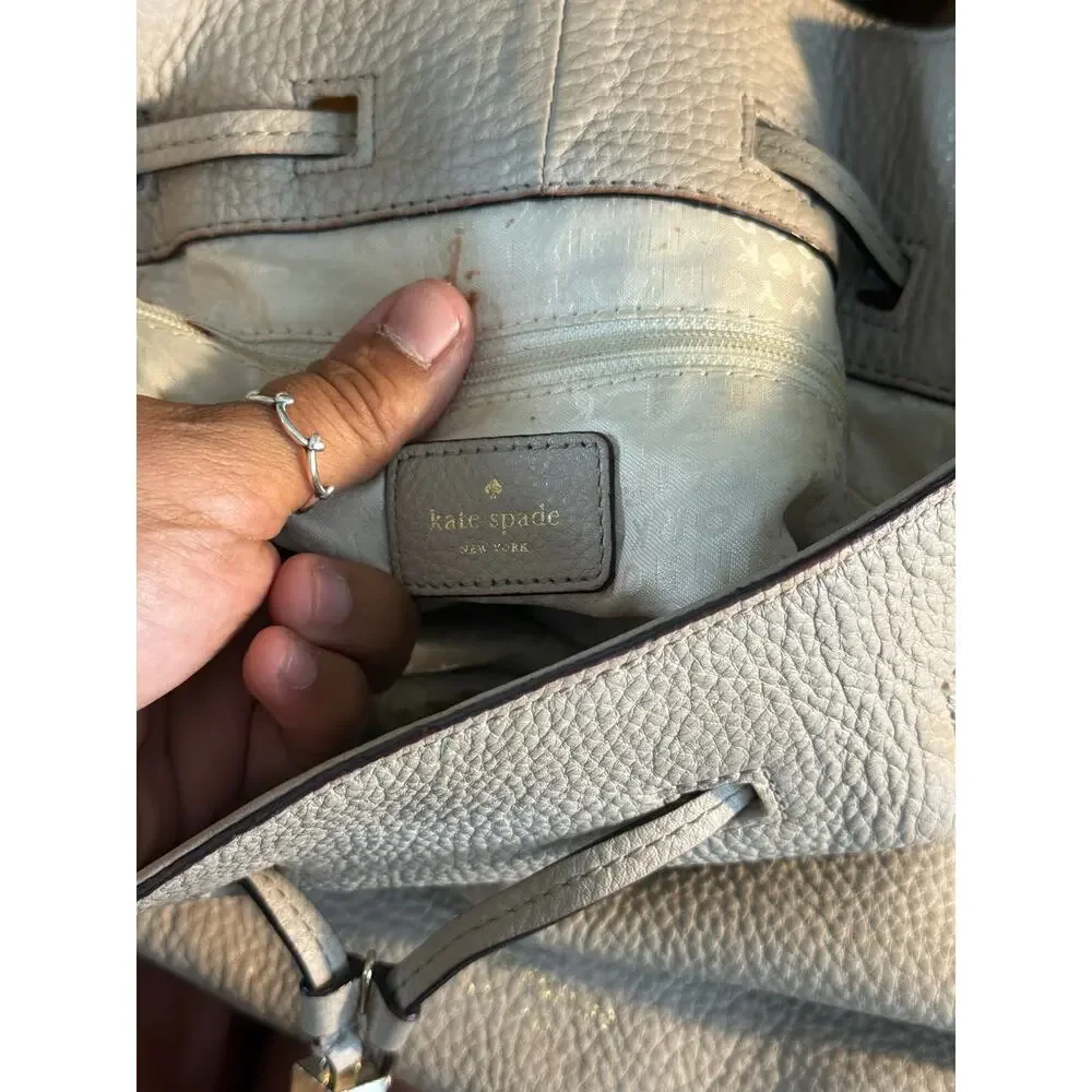 Kate Spade Gray Pebbled Leather Bucket Bag Tassel Crossbody Shoulder Handbag